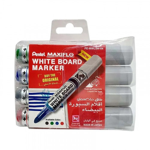 طقم أقلام سبورة بنتل 4 الوان كبير مدبب PE-MWL5W-04